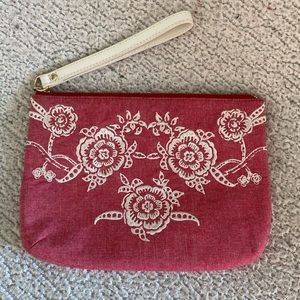 Embroidered Wristlet Red with White Floral Stitching